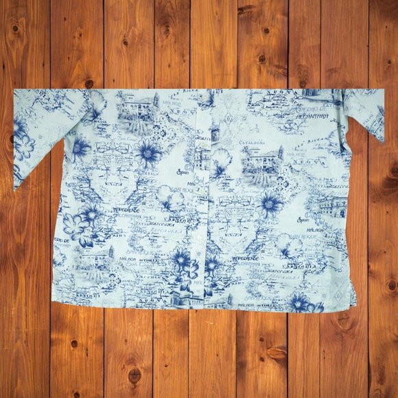 Alia Womens Floral Embroidery White/Blue Button Down Shirt 16 Spain Cities Print - Picture 4 of 9